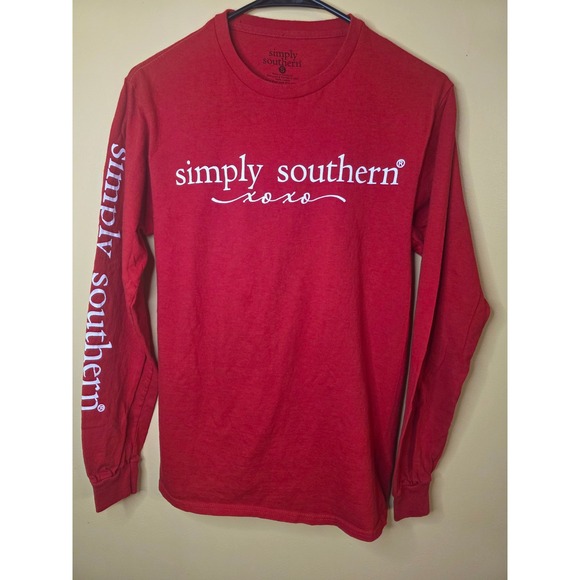 Simply Southern Tops - Simply Southern Womens Red Hogs and Kisses Pig Long Sleeve Graphic T-Shirt Small